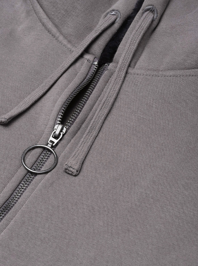 Women Charcoal Grey Faux Fur Detail Hooded Solid Sweatshirt - Image 3