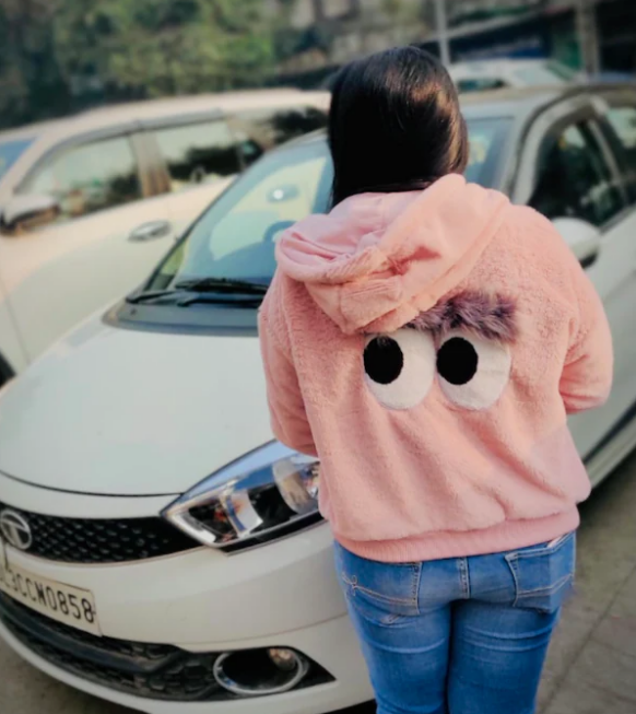 Women Pink Faux Fur Cropped Hooded Sweatshirt - Image 11