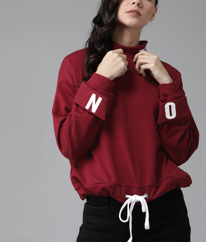 Women Maroon Solid Sweatshirt