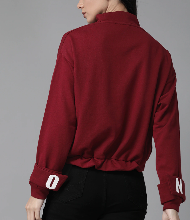 Women Maroon Solid Sweatshirt - Image 2