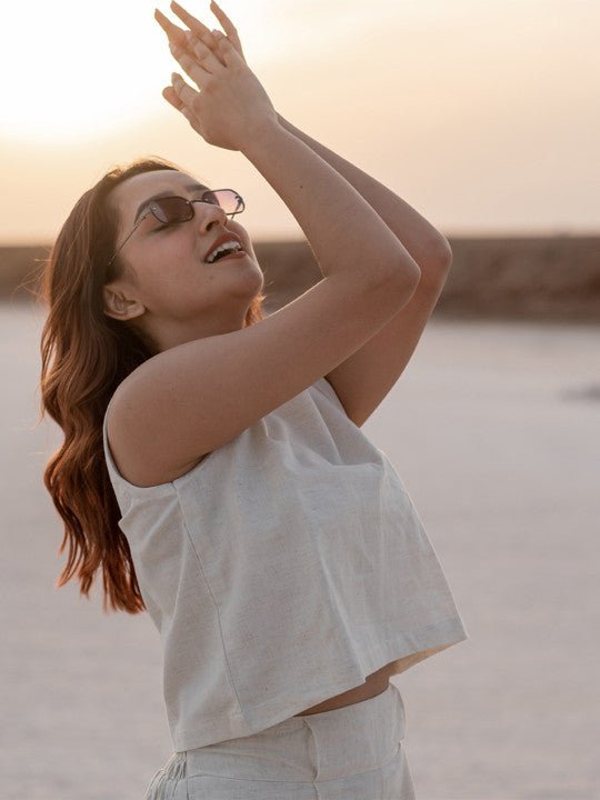 Round Neck Pure Cotton Top With Palazzo Co-Ords - Image 4