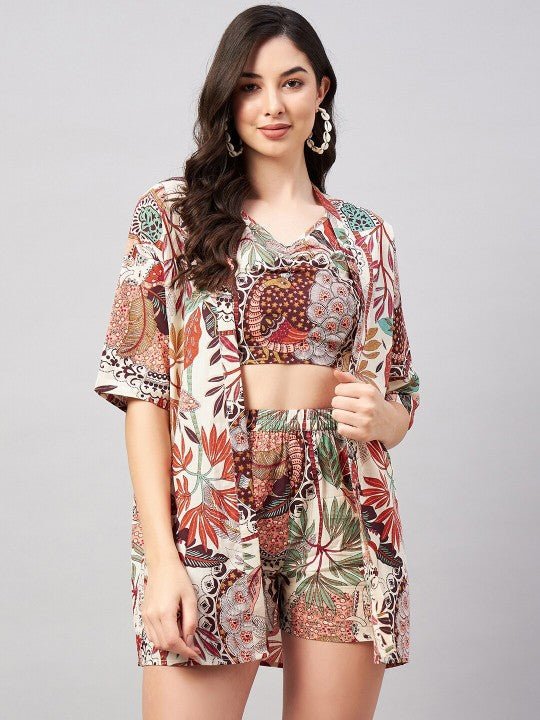 Ethnic Motifs Printed Pure Cotton Top With Shorts & Jacket - Image 4