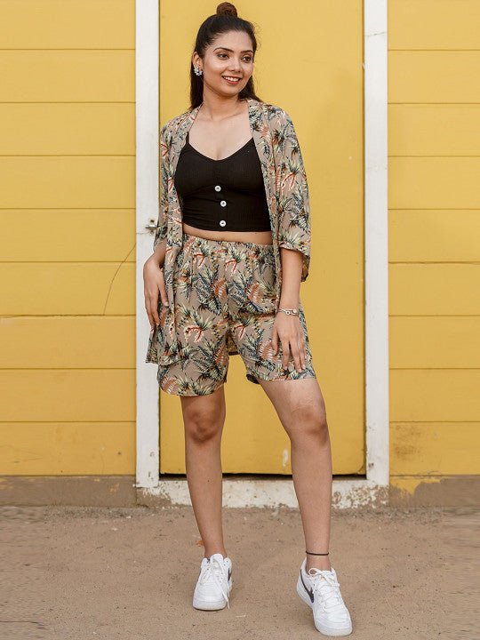 Tropical Printed Shrug With Shorts
