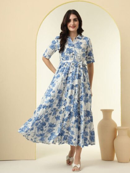 Floral Printed Fit & Flare Midi Dress