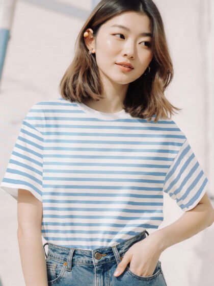 Women Striped Round Neck Cotton Oversized T-shirt