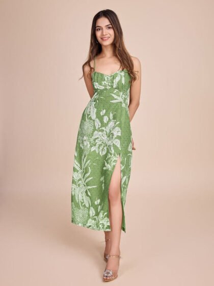 Tropical Print Fit & Flare Midi Dress
