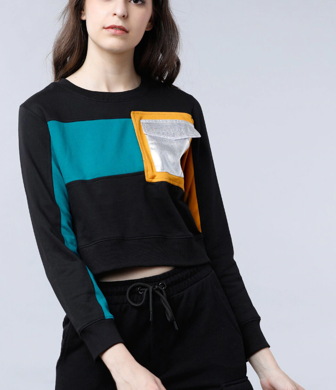 Women Black & Blue Colourblocked Sweatshirt