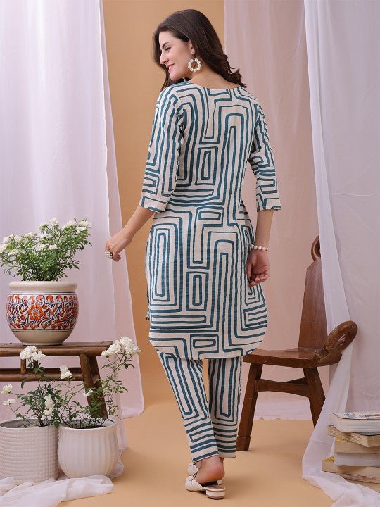 Printed Round Neck Tunic With Trousers Co-Ords - Image 5