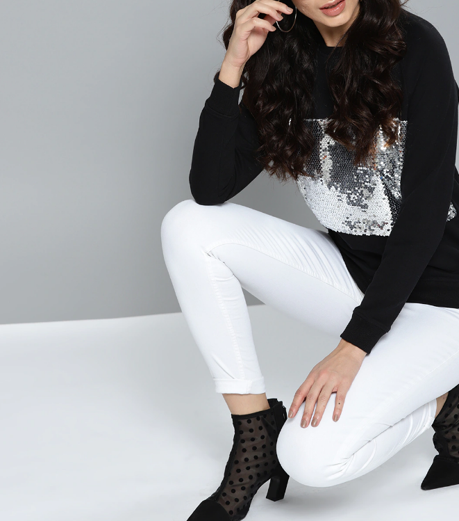 Women Black Sequinned Sweatshirt