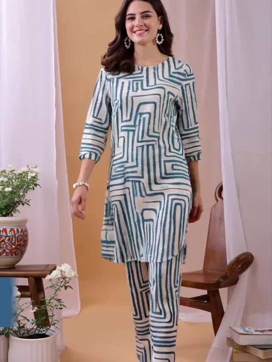 Printed Round Neck Tunic With Trousers Co-Ords