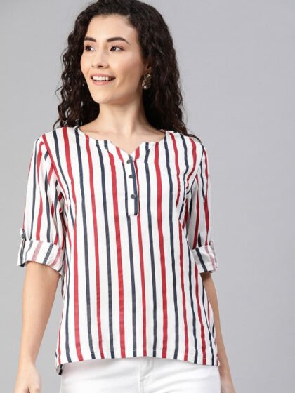 White Striped Shirt Style Top