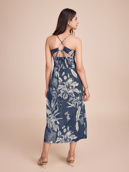 Women Floral Printed Cotton Empire Midi Dress - Image 3