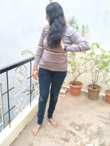 Women Grey & Peach-Coloured Striped Pullover - Image 7