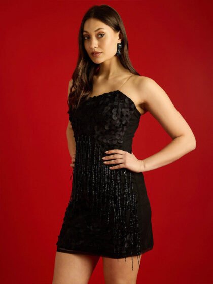 Embellished Shoulder Straps Net Bodycon Mini Dress