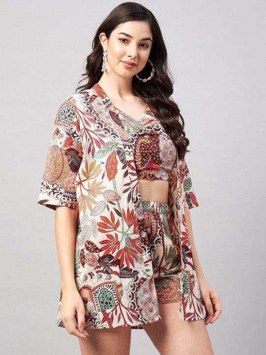 Ethnic Motifs Printed Pure Cotton Top With Shorts & Jacket