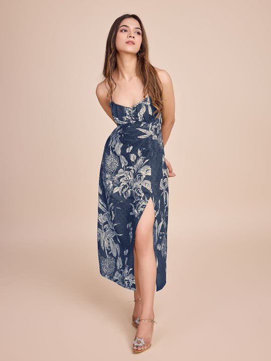 Women Floral Printed Cotton Empire Midi Dress - Image 4