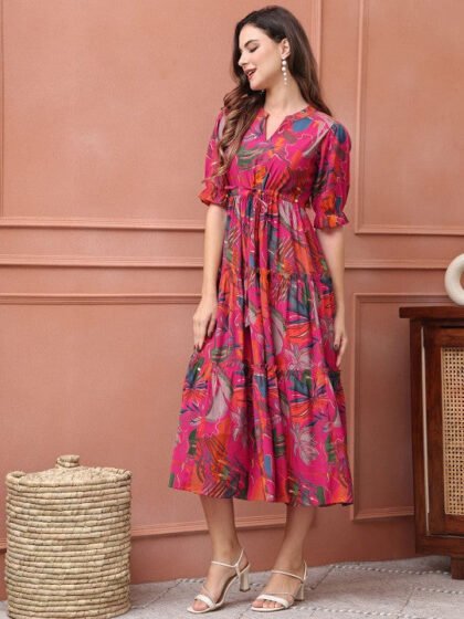 Women Floral Printed Fit & Flare Midi Dress