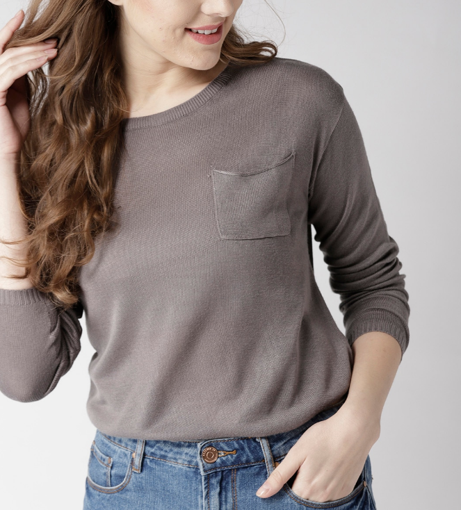 Women Charcoal Grey Solid Pullover