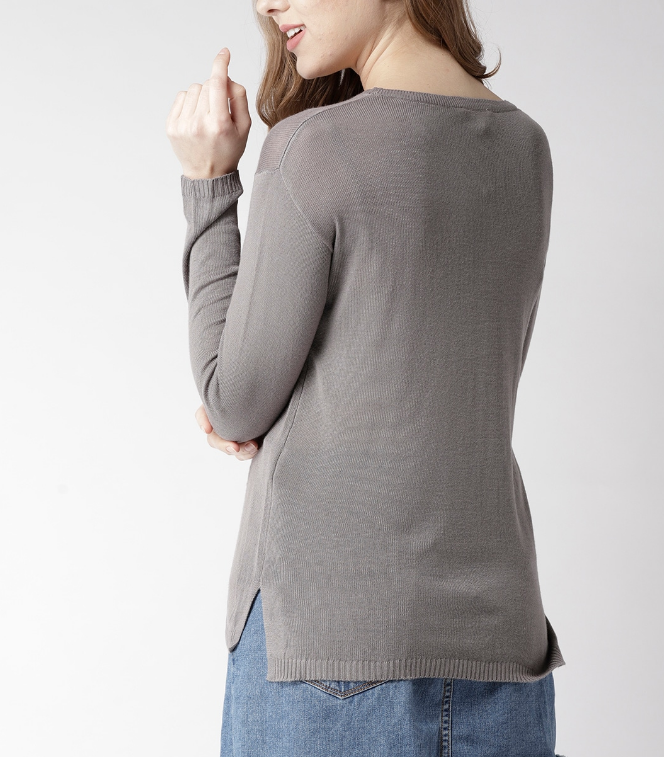 Women Charcoal Grey Solid Pullover - Image 2