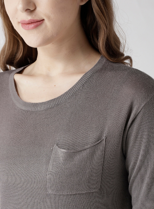 Women Charcoal Grey Solid Pullover - Image 3