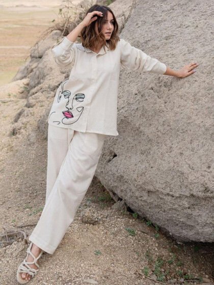 Embroidered Shirt With Trouser Co-Ords