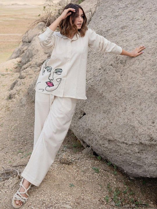 Embroidered Shirt With Trouser Co-Ords