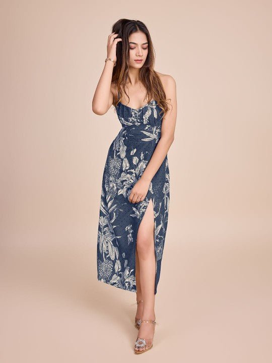 Women Floral Printed Cotton Empire Midi Dress - Image 5