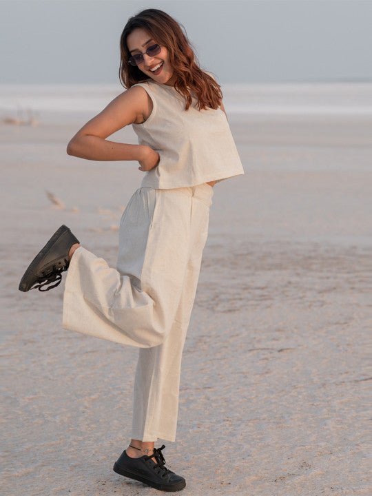 Round Neck Pure Cotton Top With Palazzo Co-Ords