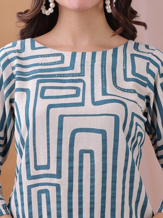 Printed Round Neck Tunic With Trousers Co-Ords - Image 3