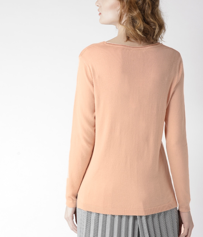 Women Peach-Coloured Solid Pullover - Image 2