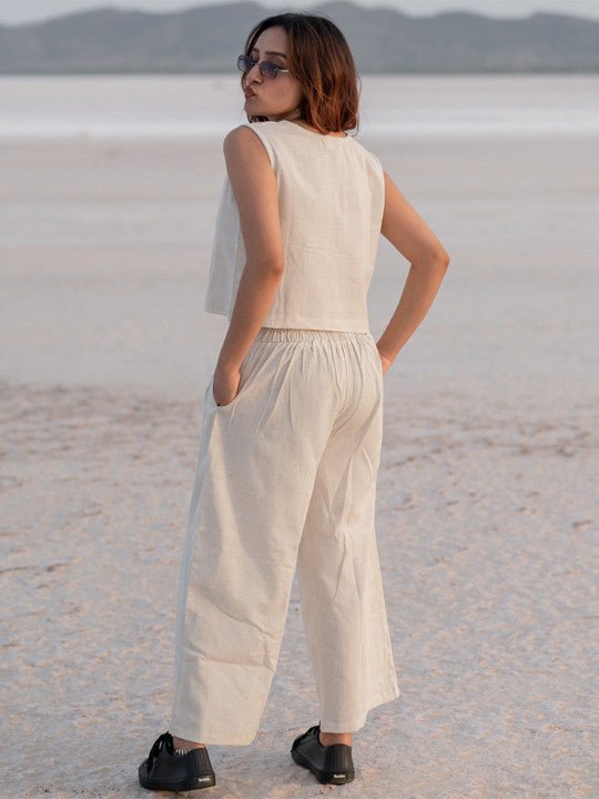 Round Neck Pure Cotton Top With Palazzo Co-Ords - Image 2