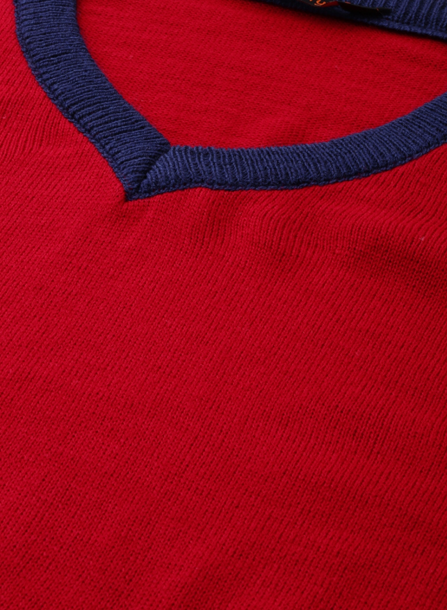 Women Red & Navy Blue Colourblocked Acrylic Sweater - Image 3
