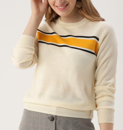 Women Off-White Striped Sweater
