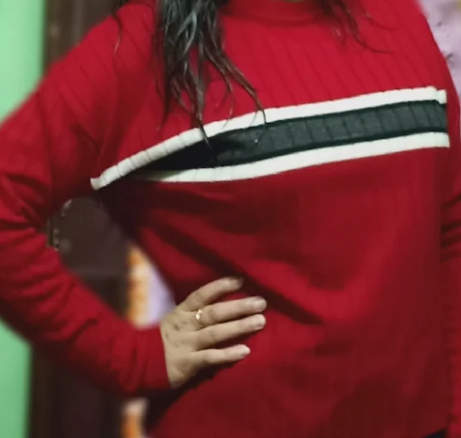 Women Acrylic Red & White Self-Striped Pullover Sweater - Image 9