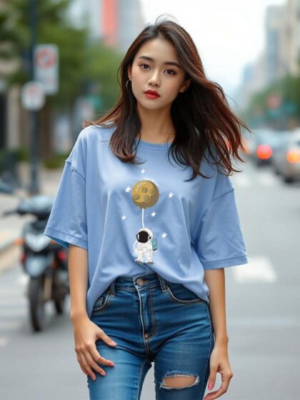Women Graphic Printed Round Neck Cotton Oversized T-shirt