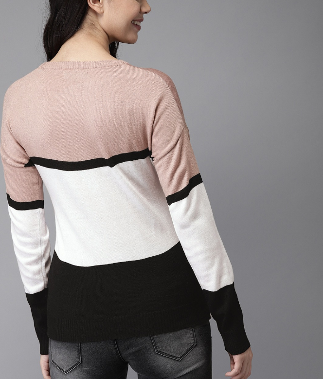 Women Mauve & White Colourblocked Sweater - Image 2