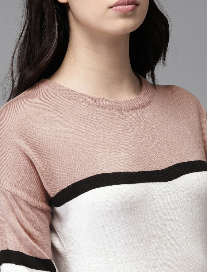 Women Mauve & White Colourblocked Sweater - Image 3