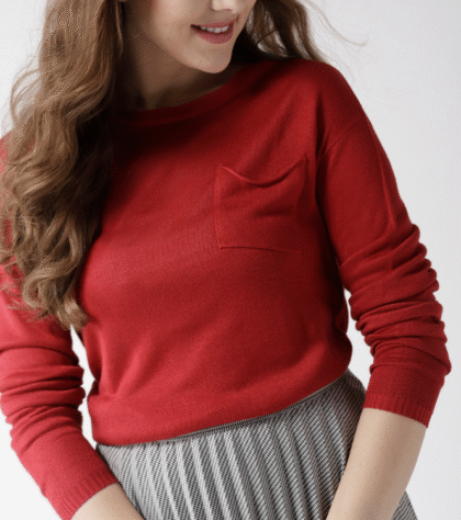 Women Red Solid Pullover