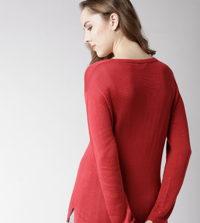 Women Red Solid Pullover - Image 2