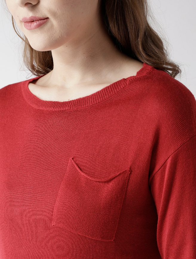 Women Red Solid Pullover - Image 3