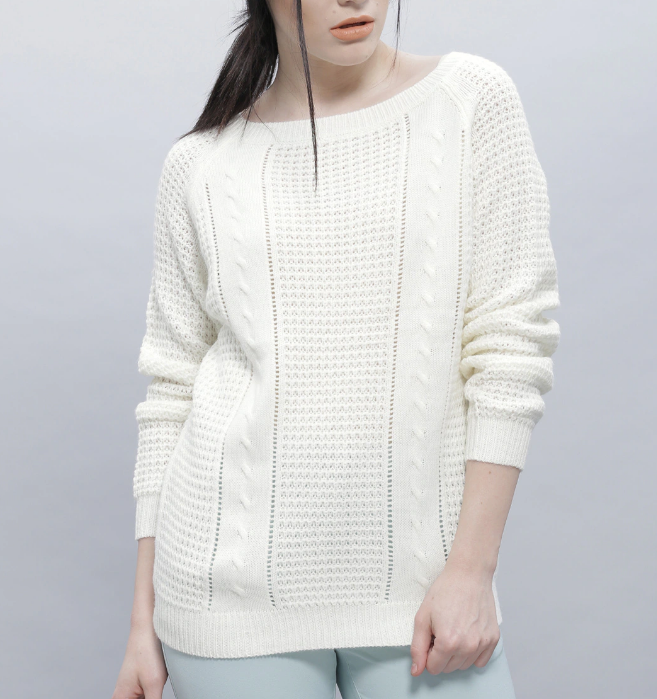 Women Off-White Self-Design Sweater