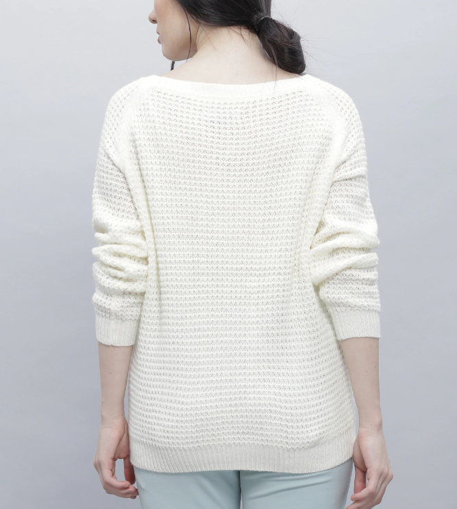 Women Off-White Self-Design Sweater - Image 6