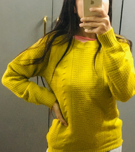 Women Mustard Green Self-Design Sweater - Image 6