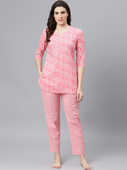 Light Pink Printed Night Suit Set