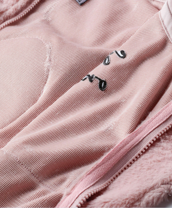 Women Pink Faux Fur Cropped Hooded Sweatshirt - Image 4
