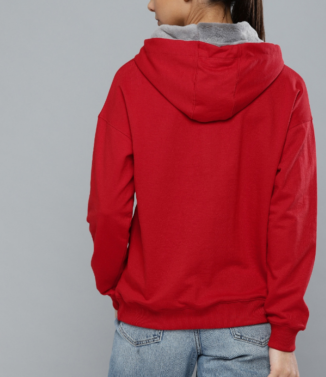 Women Red & White Mickey Mouse Printed Hooded Sweatshirt - Image 2