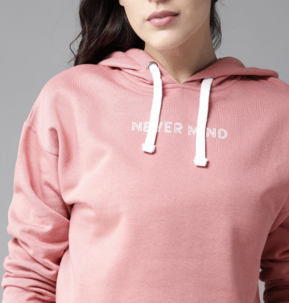 Women Pink Printed Detail Hooded Sweatshirt