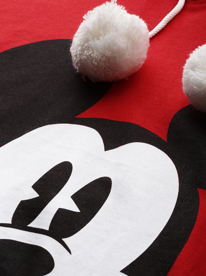 Women Red & White Mickey Mouse Printed Hooded Sweatshirt - Image 3