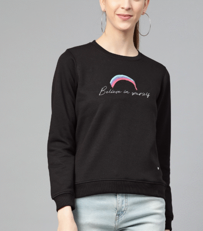 Black Printed Detail Sweatshirt