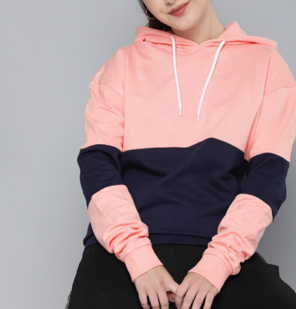 Women Pink Colourblocked Hooded Pure Cotton Sweatshirt